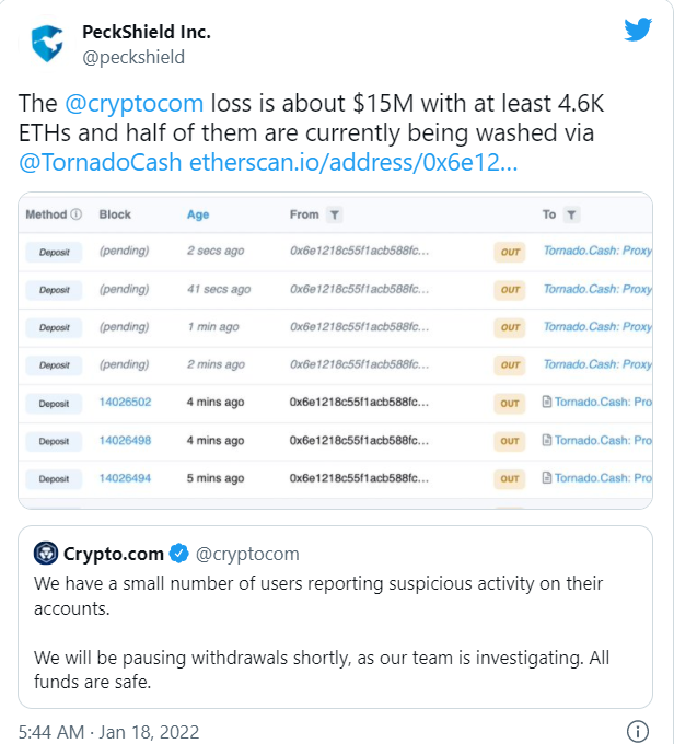 توییت درباره سرقت crypto.com