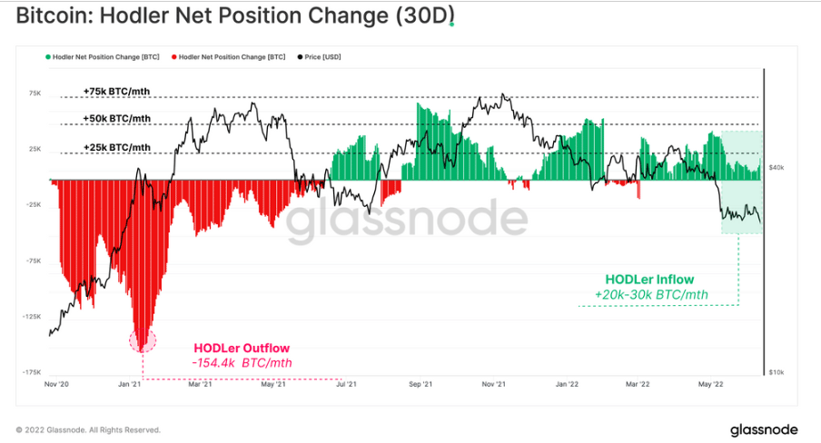 بررسی شاخص Bitcoin: Hodler Net position change (30 d) در بازار خرسی 