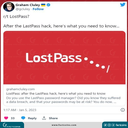 توییت کلولی درباره LastPass 