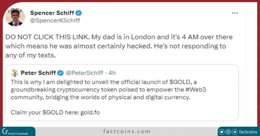 صفحه توییتر پیتر شیف چند روز پس از راه‌اندازی NFT بیت کوین او هک شد