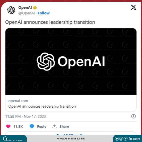 توییت OpenAI درباره تغییر مدیرعامل